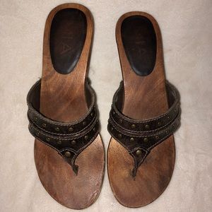 Mia Brown Leather / Wood Sandals